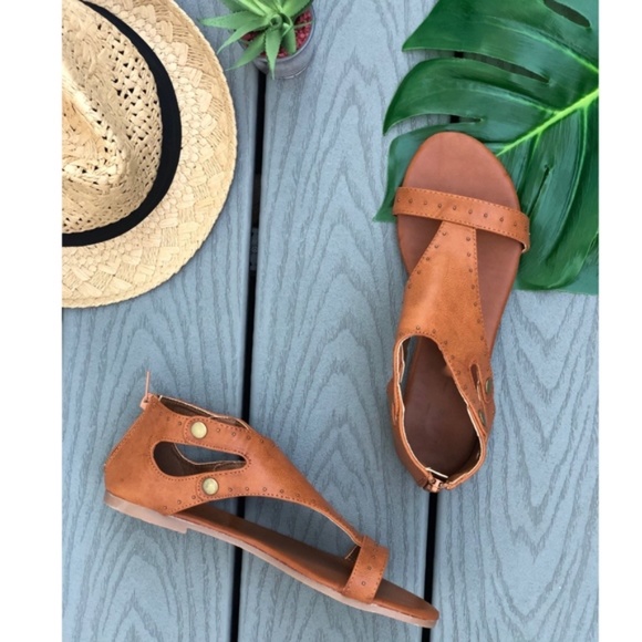 Tan Vegan Leather Studded Sandals - Picture 4 of 8